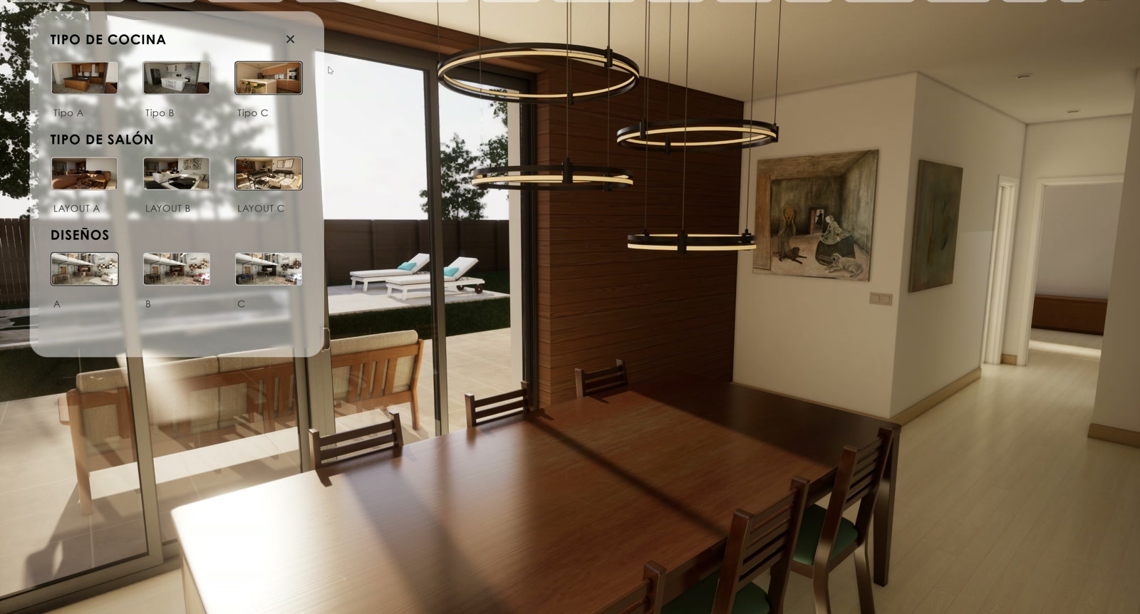 Comedor con mesa y salida al porche