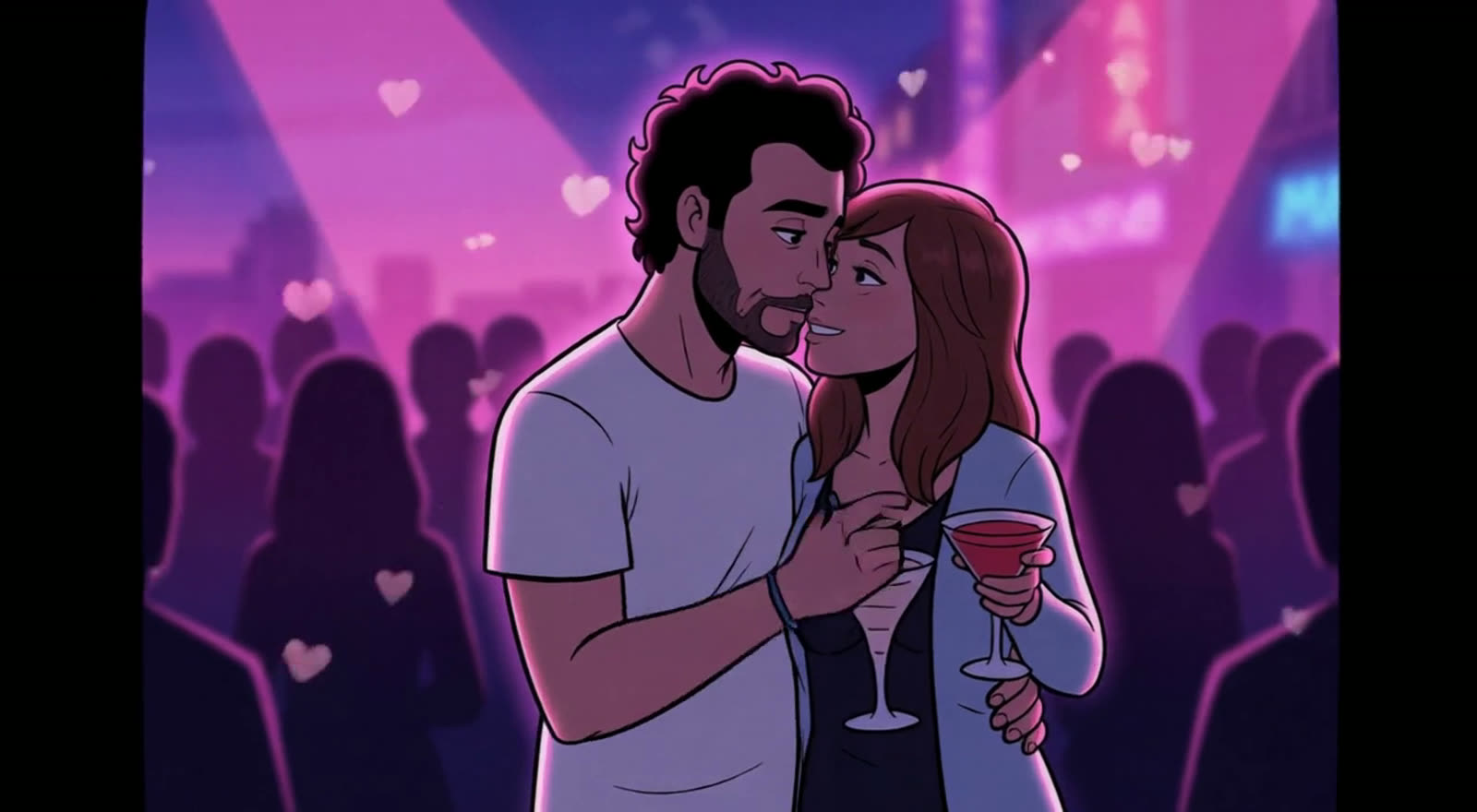 Pareja brindando en una fiesta, estilo ilustración