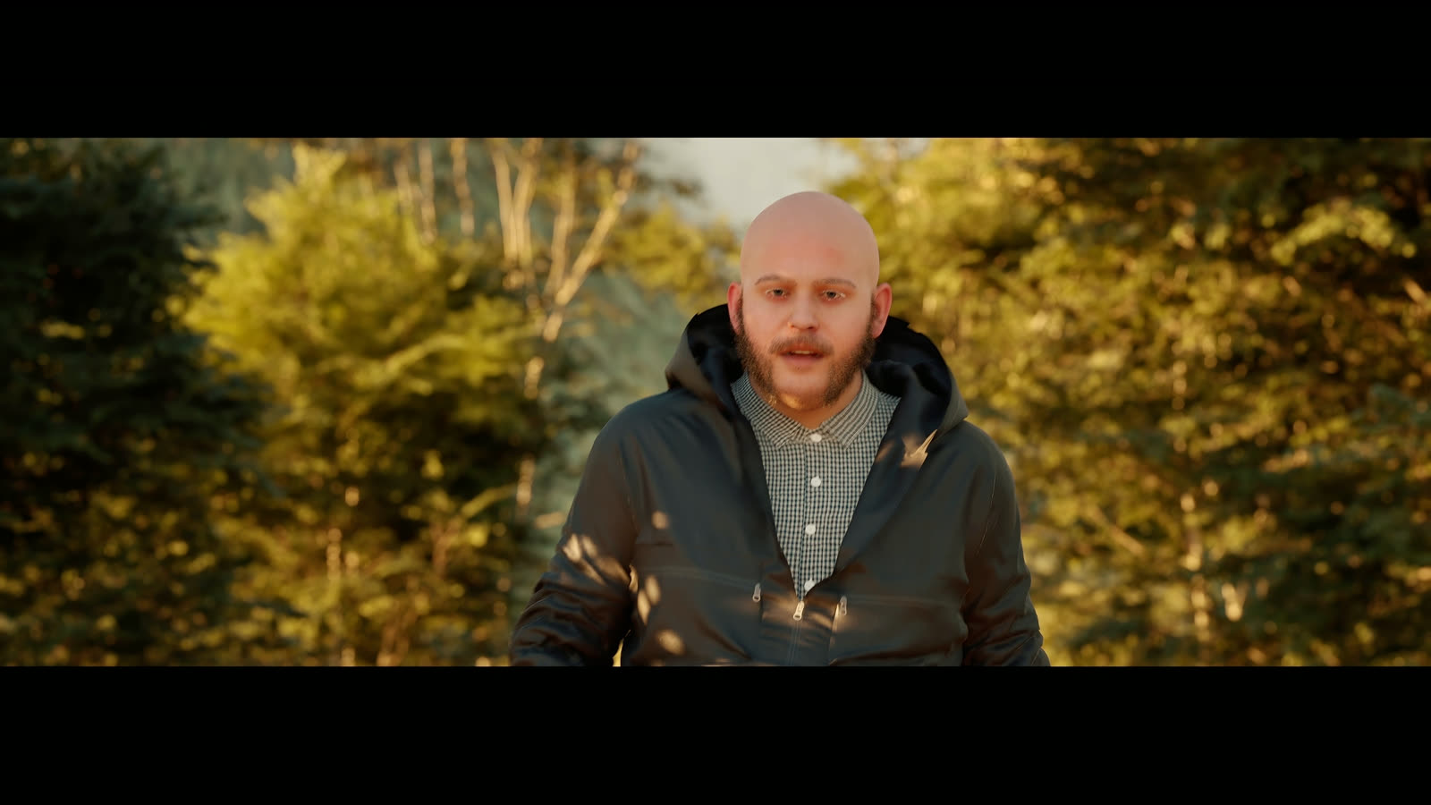 Personaje Kevin en un bosque con luz dorada
